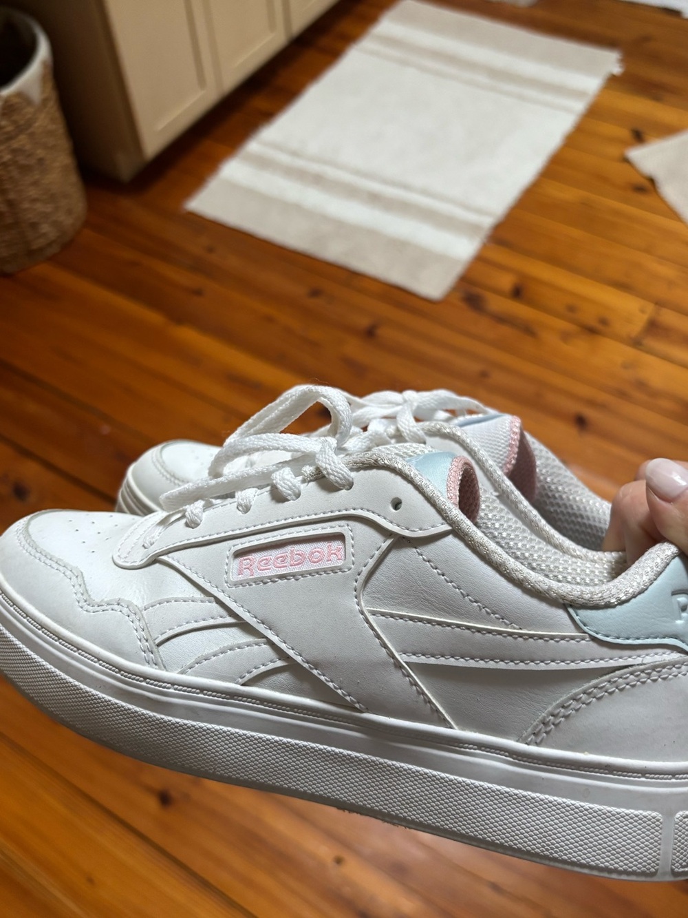 Reebok Kids White Sneakers with Light Pink Detail
